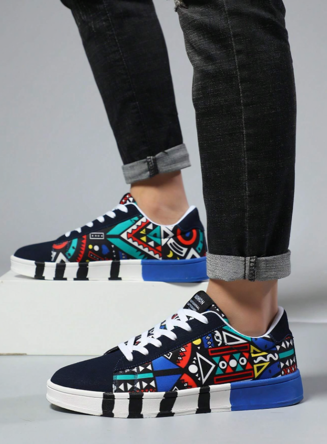 Trendy Slip-On Canvas Skate Schoenen met Letter Print & Color Block