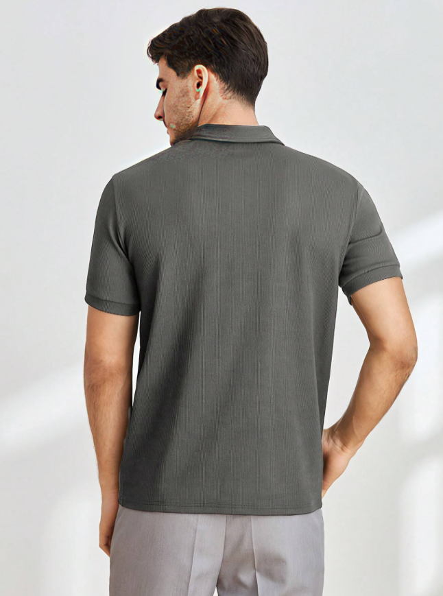 Klassiek Comfort - Effen gekleurd gebreid poloshirt met korte mouwen