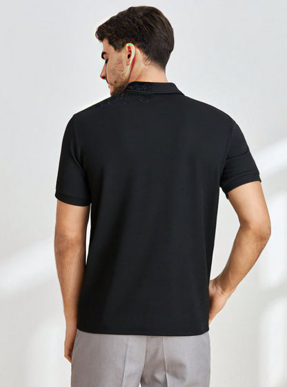 Klassiek Comfort - Effen gekleurd gebreid poloshirt met korte mouwen