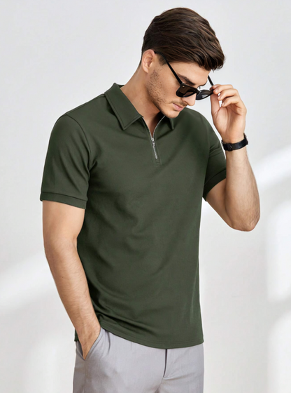 Klassiek Comfort - Effen gekleurd gebreid poloshirt met korte mouwen