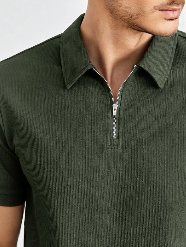 Klassiek Comfort - Effen gekleurd gebreid poloshirt met korte mouwen