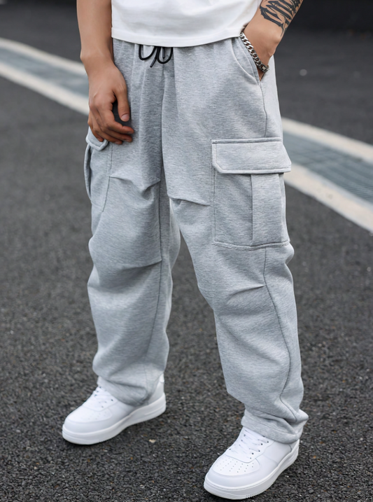 Relaxed Fit Plus Size Heren Cargo Sweatpants met Taillekoord